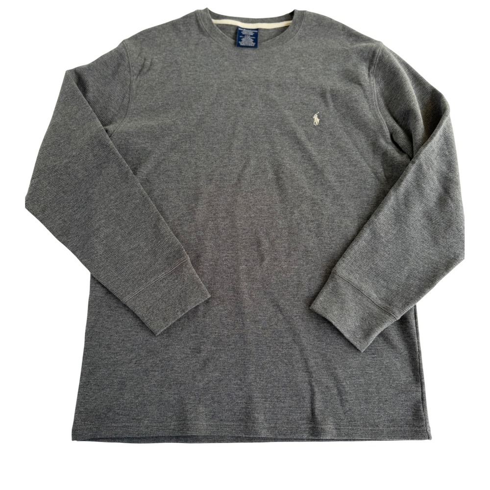 Polo Ralph Lauren Men's Waffle Knit Thermal Long Sleeve Sleep Shirt Gray Size L